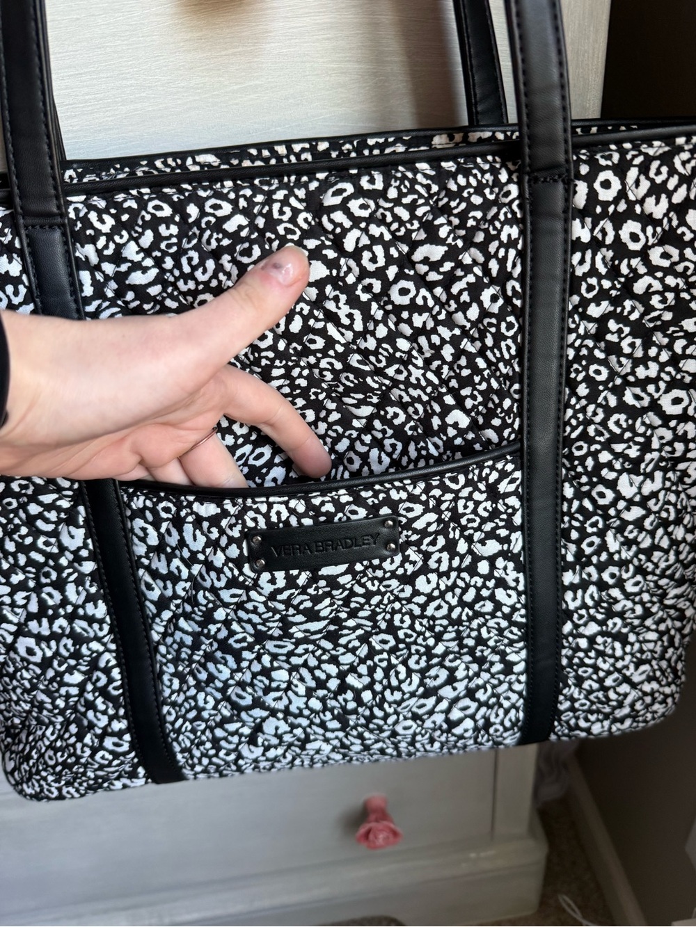 Vera Bradley Camocat Black and White Leopard Print Padded Laptop Tote Bag - Picture 3 of 5